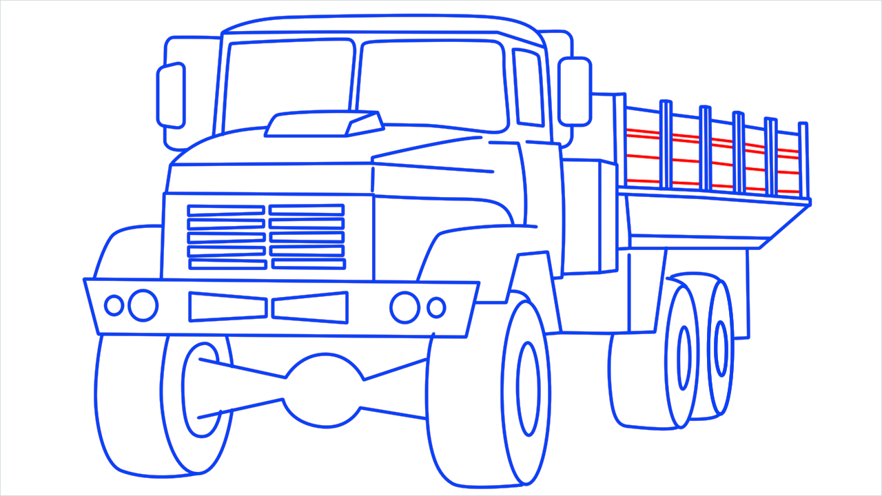 How to draw Kraz army truck step (16)