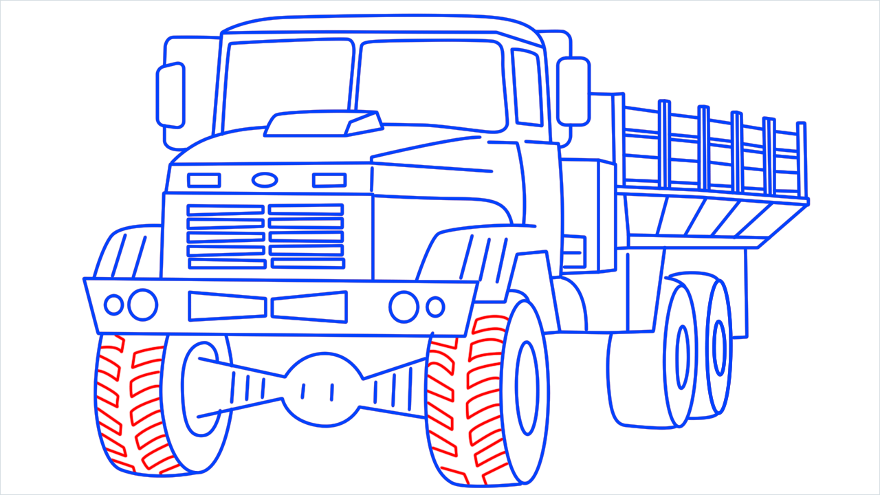 How to draw Kraz army truck step (19)