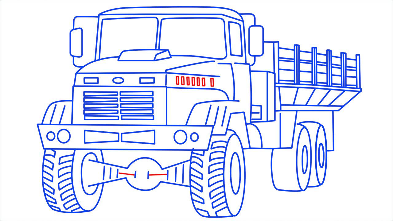 How to draw Kraz army truck step (20)