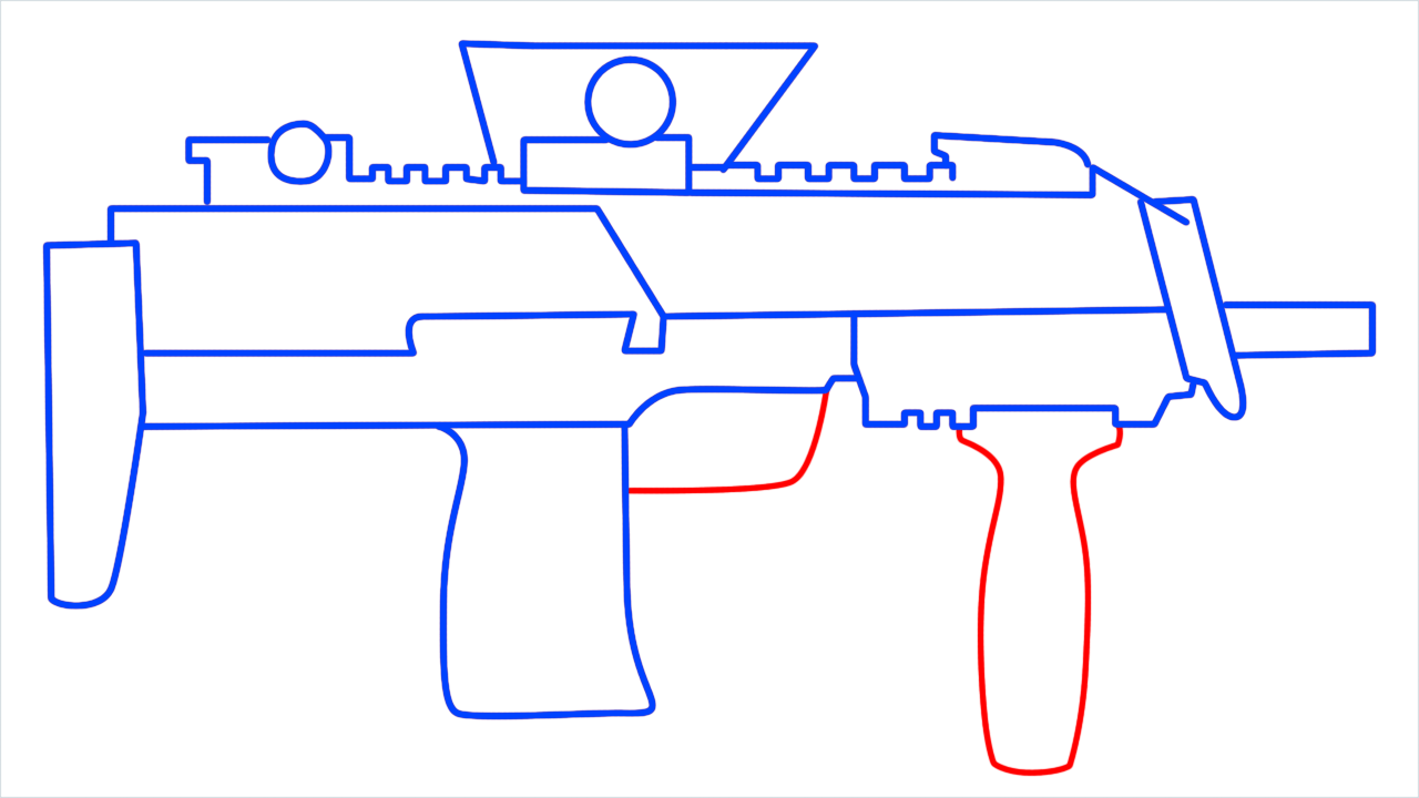 How to draw MP7 gun from call of duty step (7)
