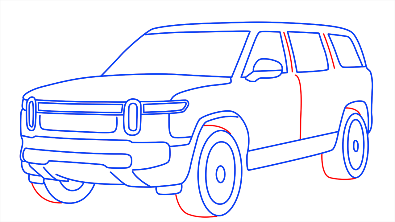 How to draw Rivian R1S step (10)