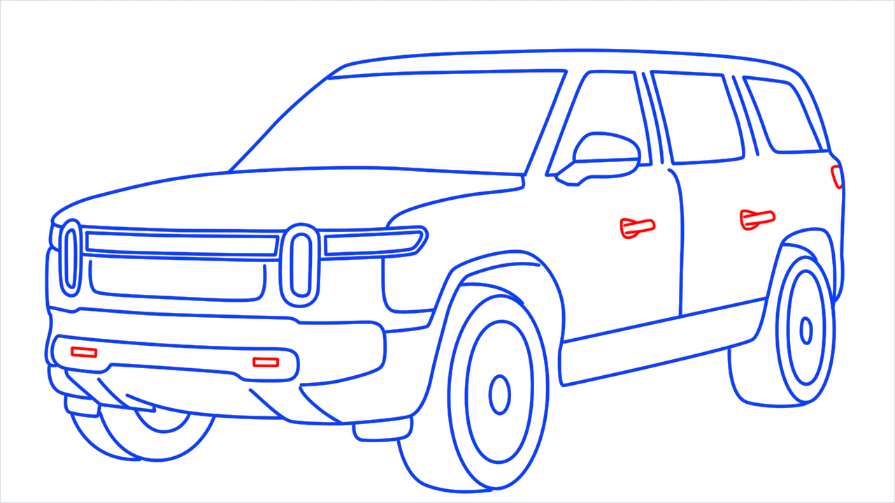 How to draw Rivian R1S step (11)