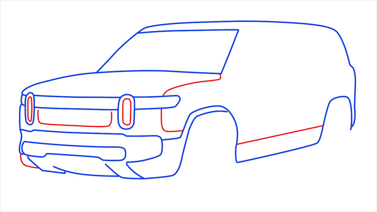 How to draw Rivian R1S step (6)