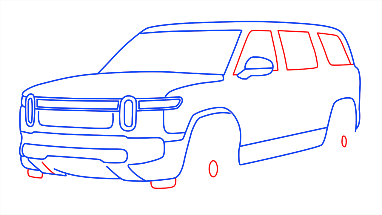 How to draw Rivian R1S step (8)