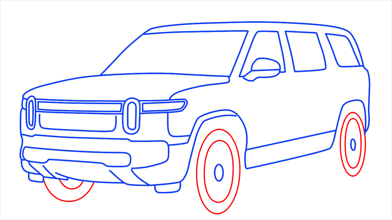 How to draw Rivian R1S step (9)