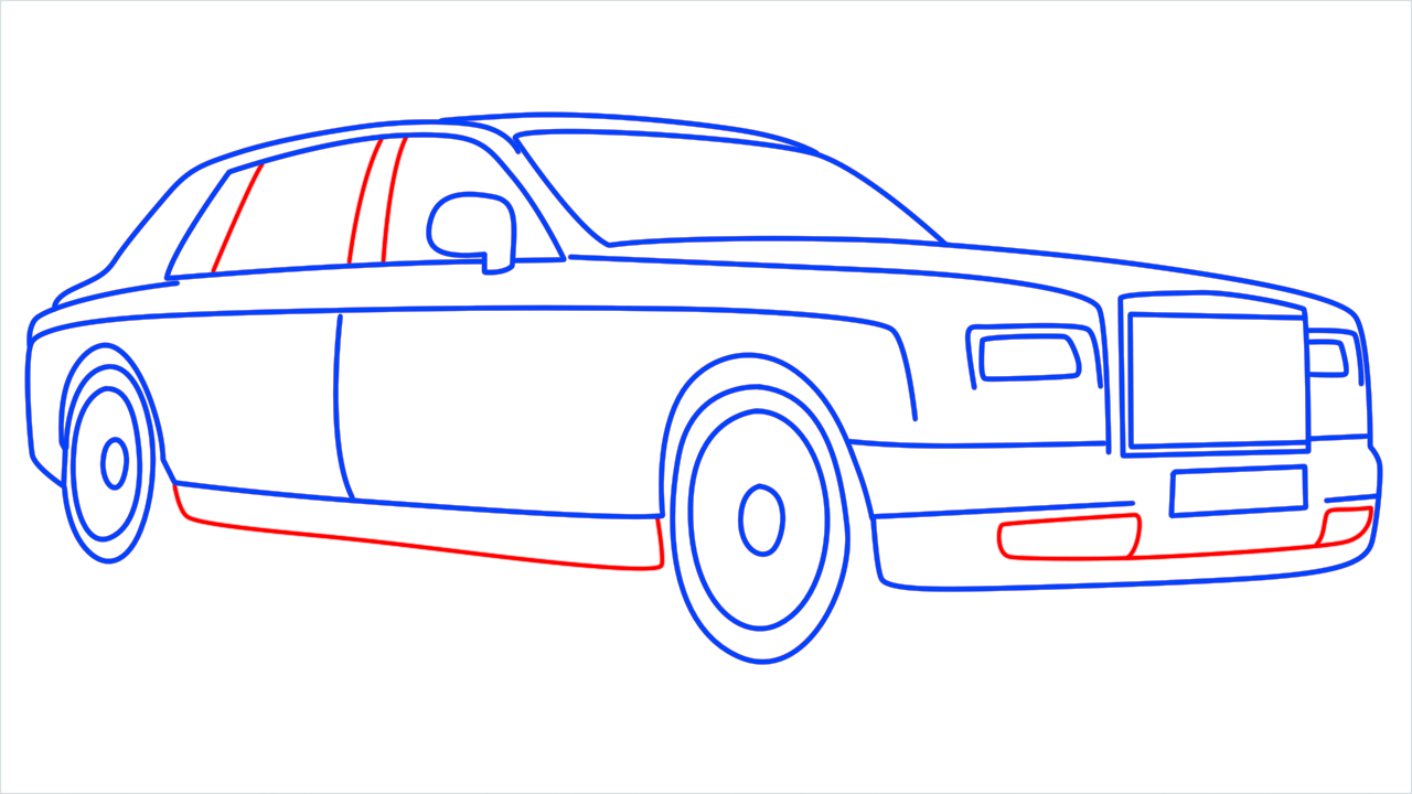 How to draw Rolls Royce Phantom step (10)