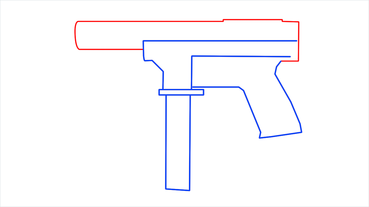 How to draw Tec 9 gun from Call of Duty step (5)