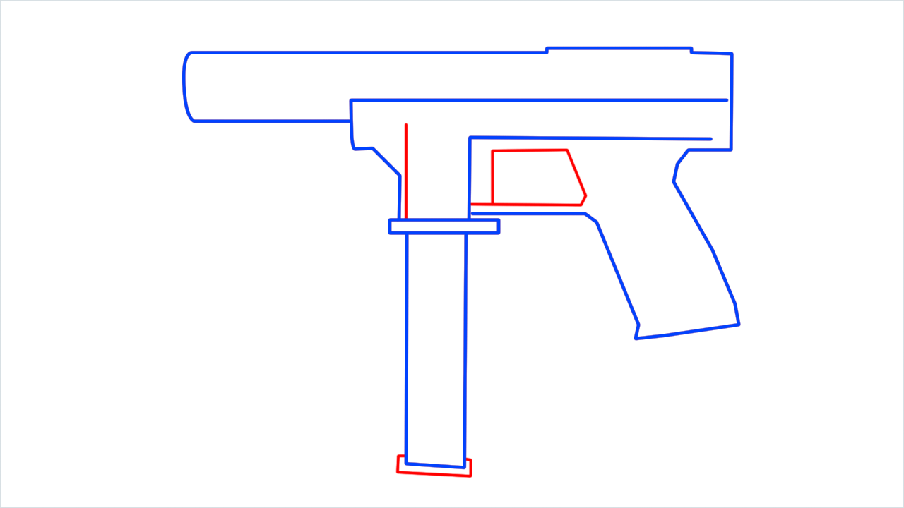 How to draw Tec 9 gun from Call of Duty step (6)