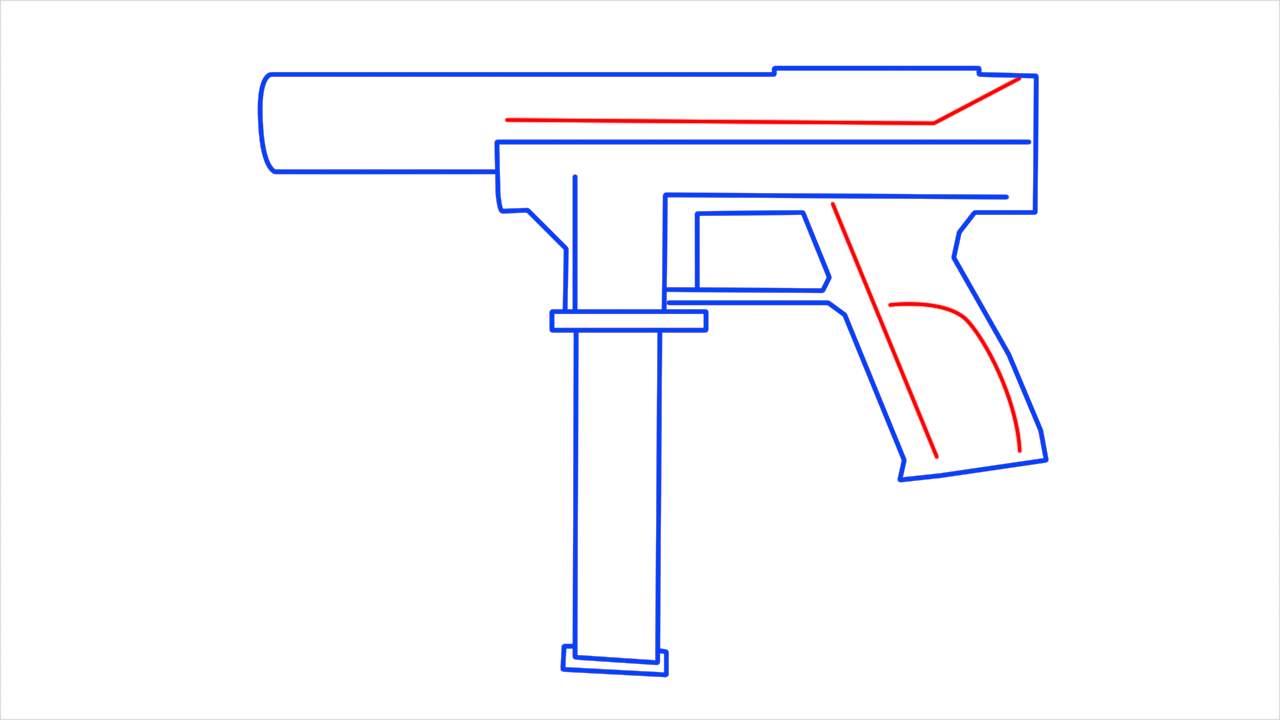 How to draw Tec 9 gun from Call of Duty step (7)