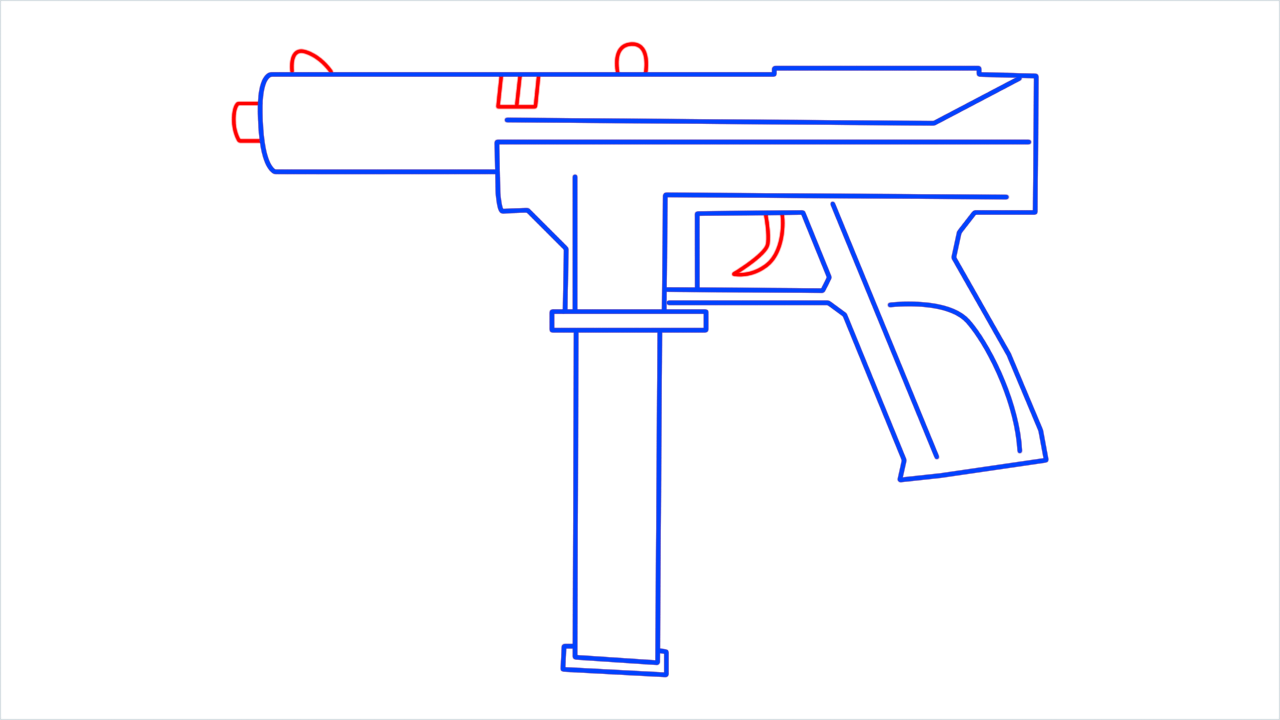 How to draw Tec 9 gun from Call of Duty step (8)