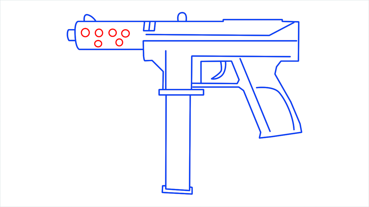 How to draw Tec 9 gun from Call of Duty step (9)