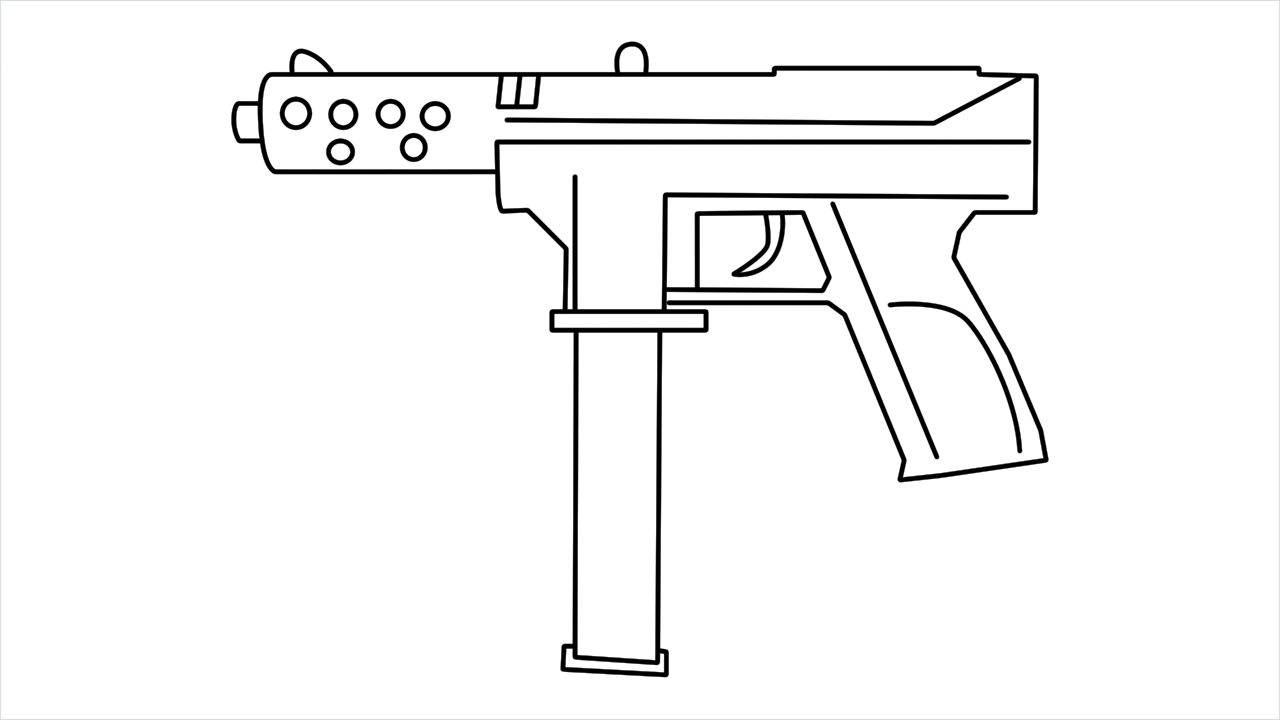How to draw Tec 9 gun from Call of Duty step by step for beginners
